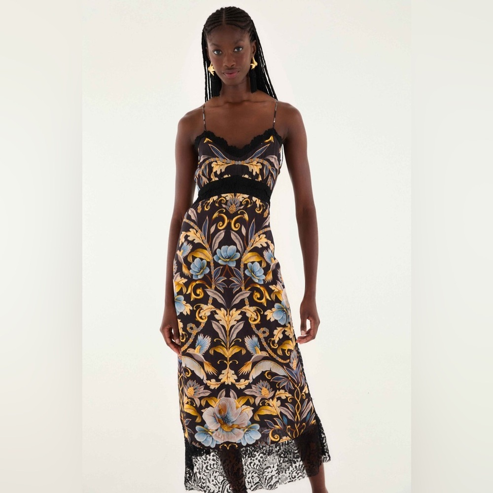 Farm Rio: Black Flowerful Garden Midi Dress / Snake Garden Black